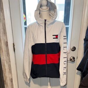 Tommy Hilfiger White, Navy, and Red Hooded Jacket